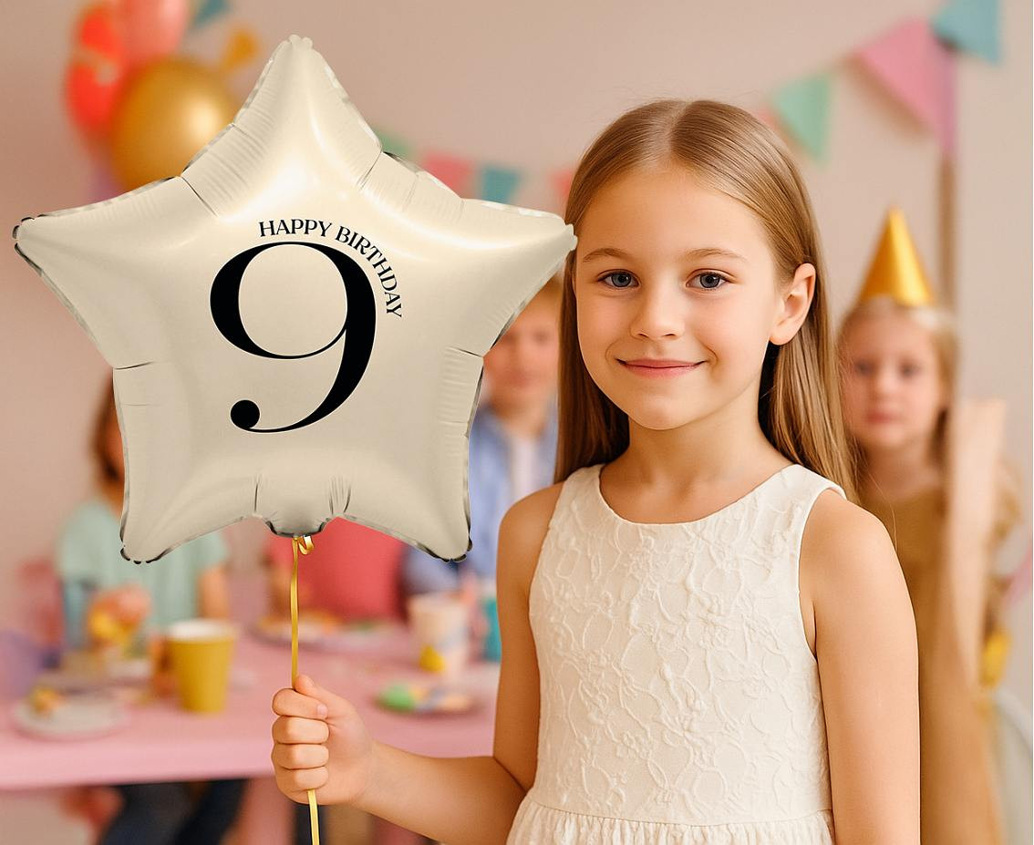 Foil Balloon 18" - Star with Number "9" (creamy)